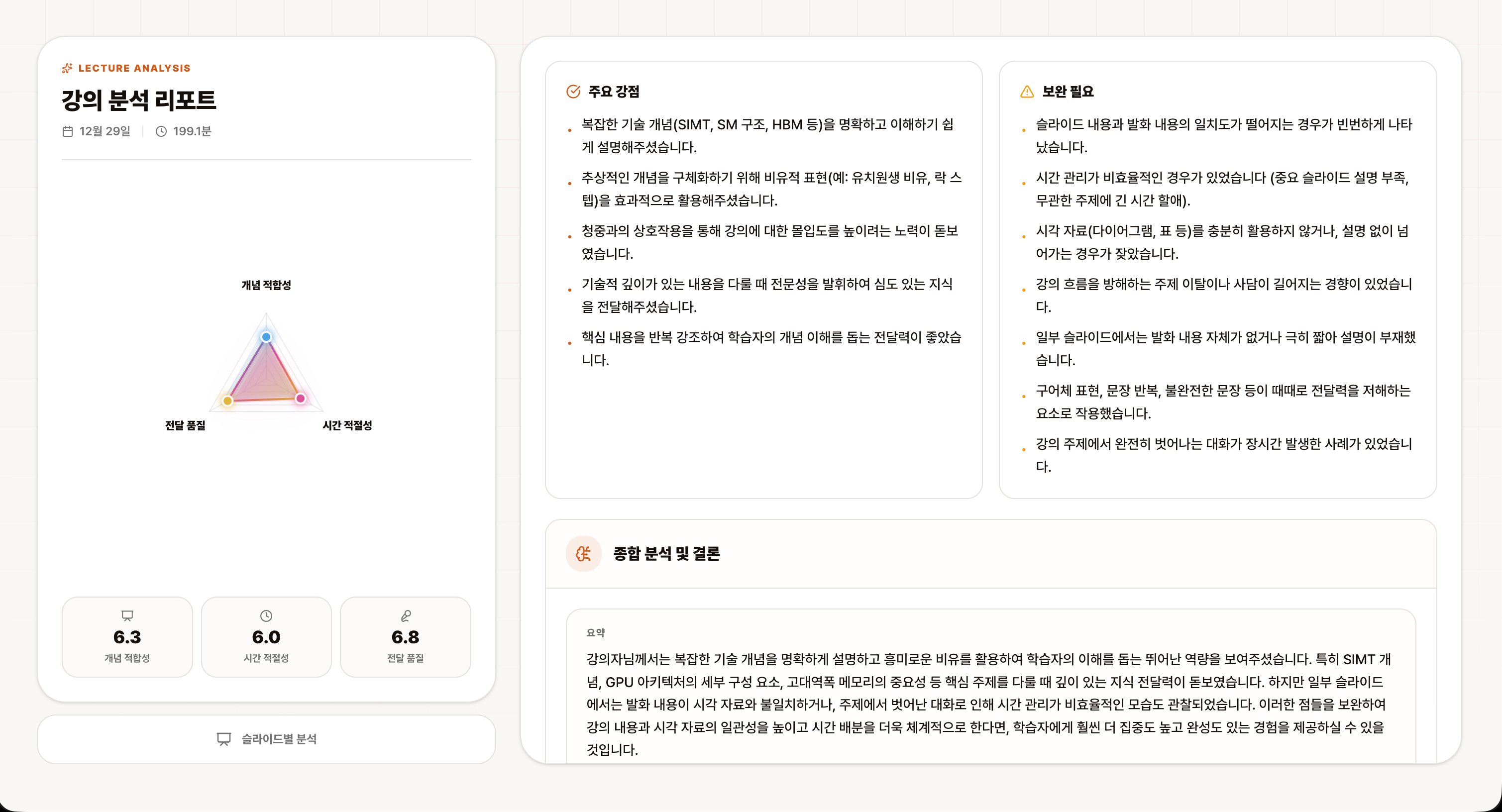 강의 전체 분석 리포트 화면